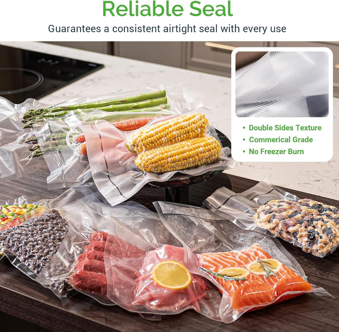 Vacuum Sealer Rolls, 2 Packs 8" X 50' Food Vacuum Sealer Bags Rolls Work with All Brand Food Sealer Machine