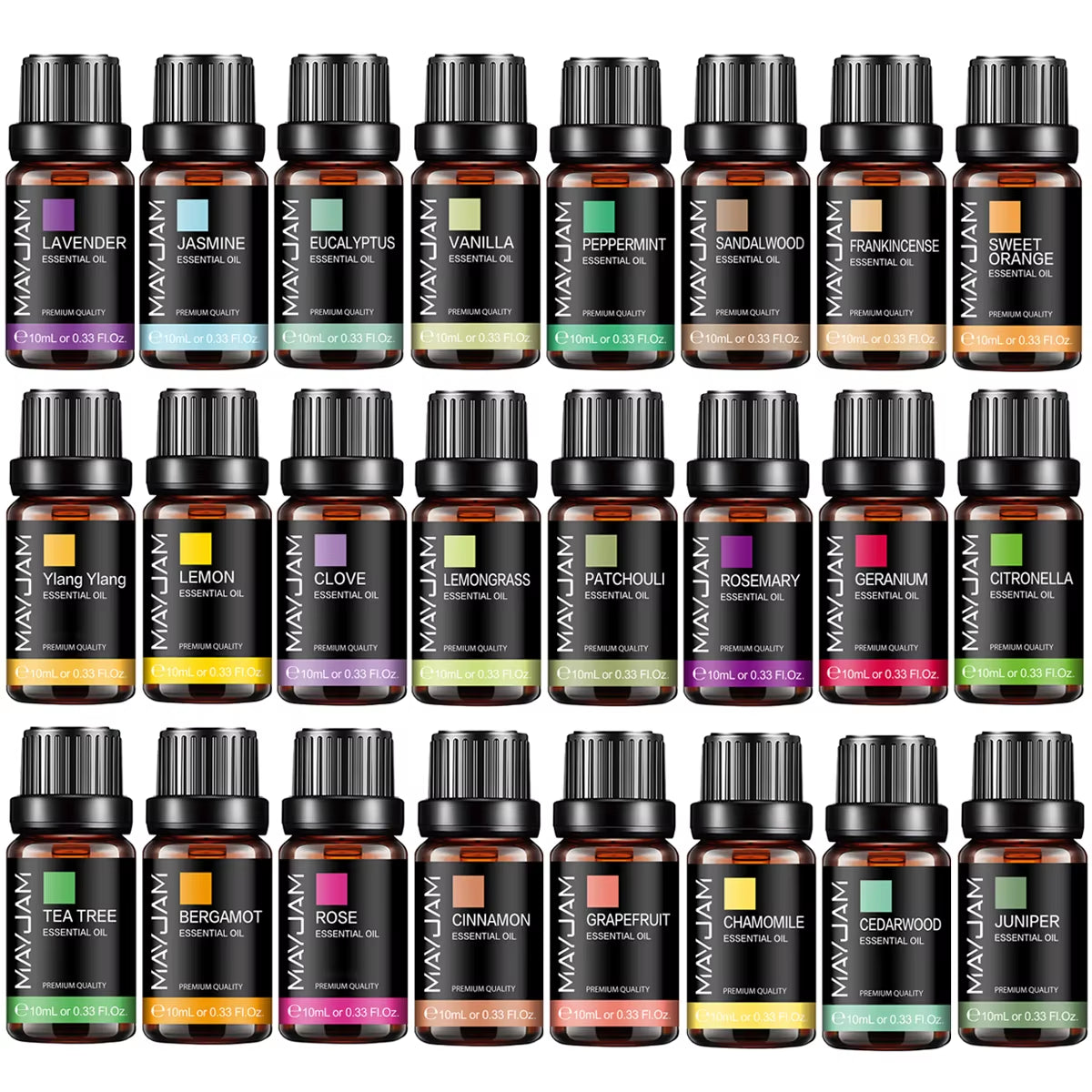 🌿 Aceites Esenciales 10 ml – Lavanda, Jazmín, Eucalipto, Vainilla, Sándalo, Bergamota, Romero, Citronela y Canela