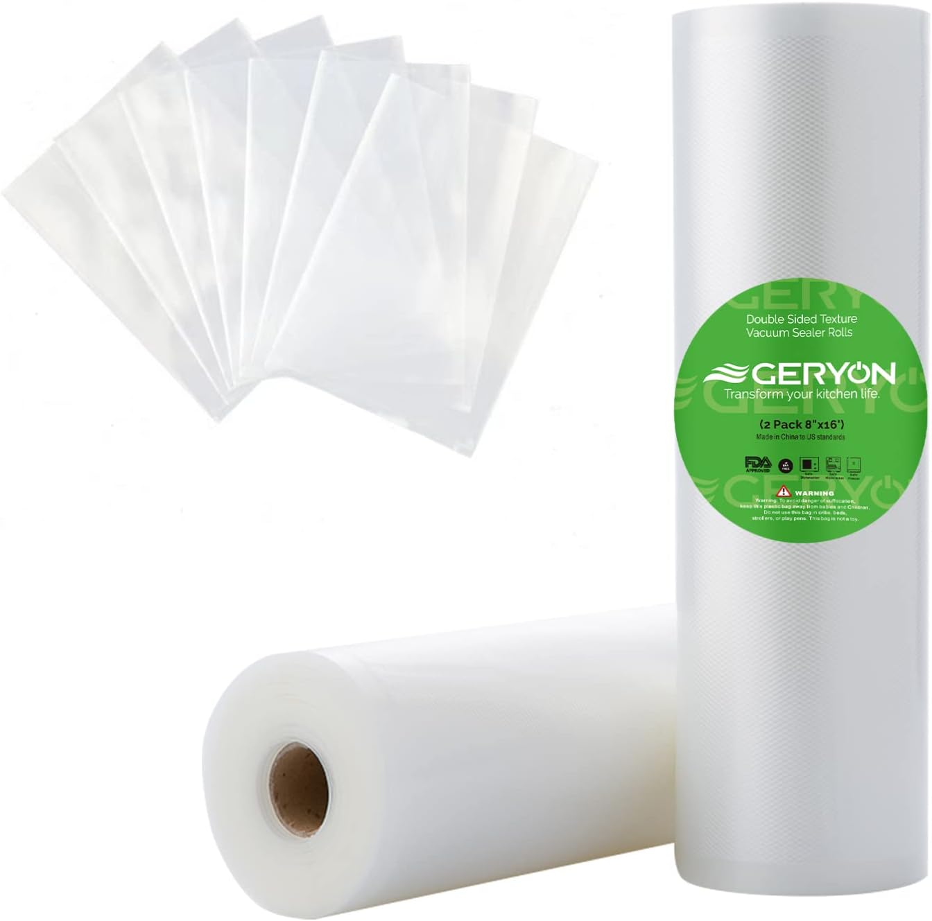 Vacuum Sealer Rolls, 2 Packs 8" X 50' Food Vacuum Sealer Bags Rolls Work with All Brand Food Sealer Machine